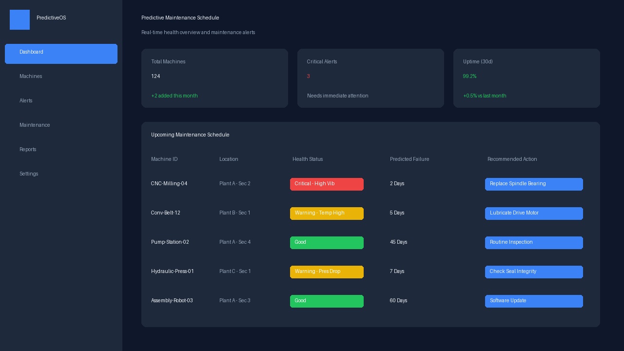 Mockup de Calendário de Manutenção Preditiva